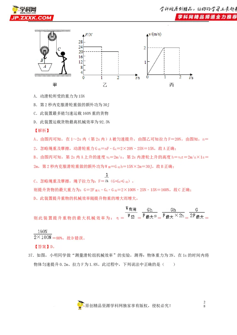 第12章简单机械（解析版）_8、物理总复习_8.中考物理总复习_2022年中考复习资料_2022年中考物理一轮复习知识点梳理与针对性分层训练（人教版）265897621