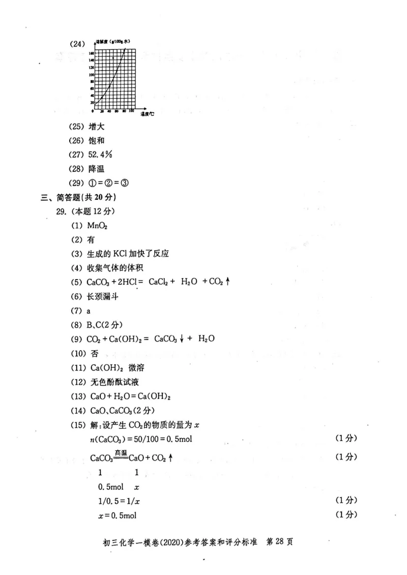 2020上海中考化学一模答案（扫描版）&mdash;&mdash;&mdash;全套16区_0122026上海中考一模二模真题试卷_2025-2012年_5.上海中考化学一模二模（12-24）_一模_2020年上海市中考化学一模试卷（15份）