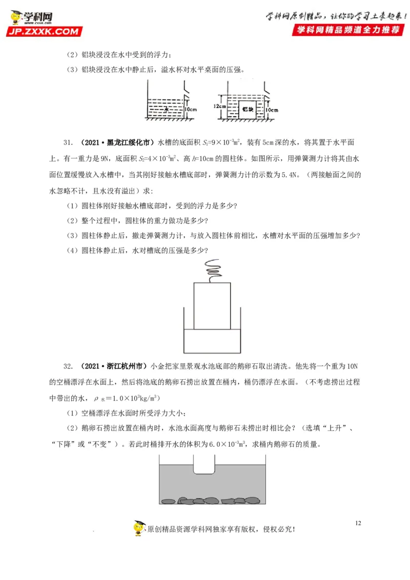 第十三单元密度、压强和浮力综合真题训练（原卷版）_8、物理总复习_8.中考物理总复习_2022年中考复习资料