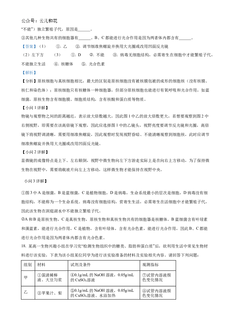 山西省部分学校2024-2025学年高一上学期11月期中质量检测生物试题Word版含解析_2024年12月试卷_1209山西省部分学校2024-2025学年高一上学期11月期中考试