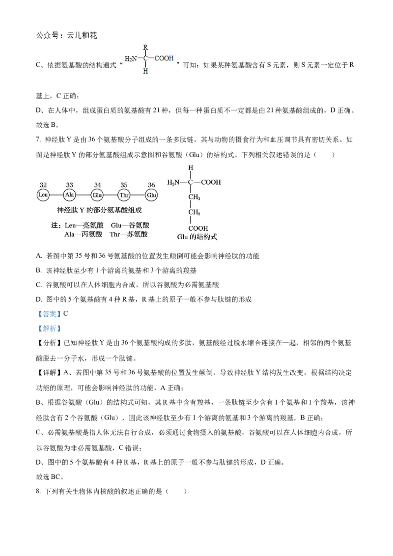 山西省部分学校2024-2025学年高一上学期11月期中质量检测生物试题Word版含解析_2024年12月试卷_1209山西省部分学校2024-2025学年高一上学期11月期中考试