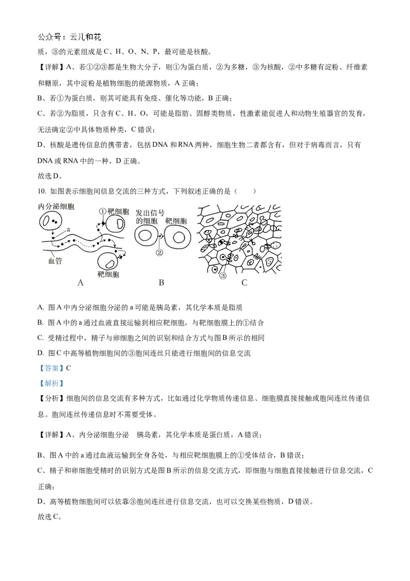 山西省部分学校2024-2025学年高一上学期11月期中质量检测生物试题Word版含解析_2024年12月试卷_1209山西省部分学校2024-2025学年高一上学期11月期中考试