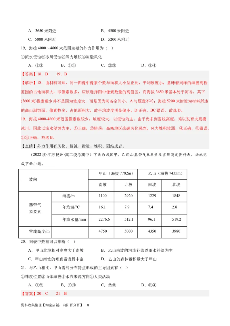 热点专项06林线、雪线（解析版）_新高考复习资料_2024年新高考复习资料_一轮复习资料_完2024年高考地理一轮复习考点通关卷（新高考）_热点专项
