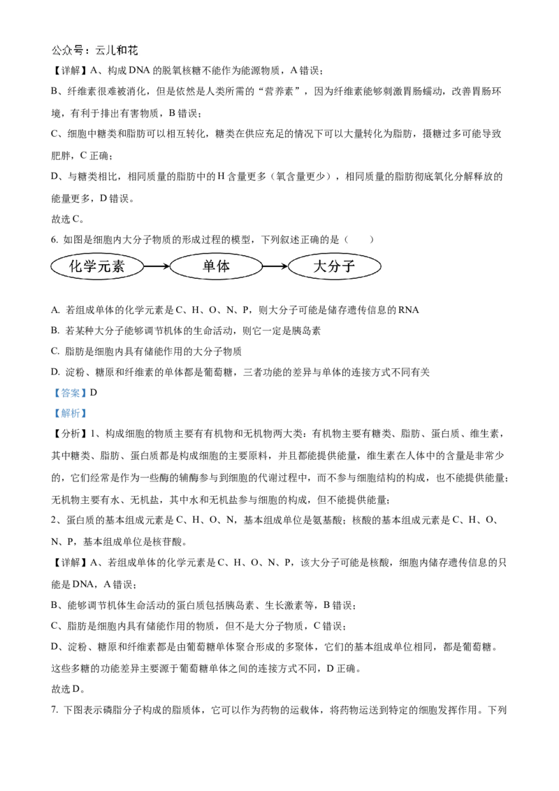广东省清远市九校联考2024-2025学年高一上学期11月期中生物试题Word版含解析_2024年11月试卷_1127广东省清远市九校2024-2025学年高一上学期11月期中联考