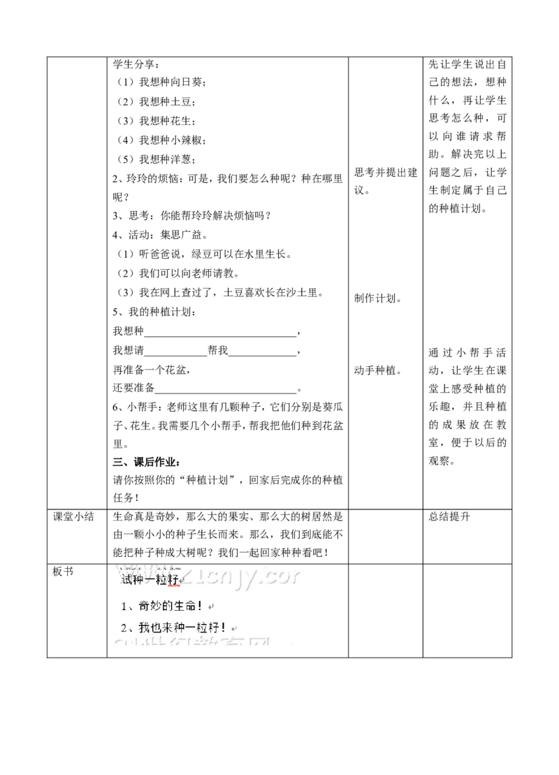 4.1试种一粒籽第一课时教案_26新二年级道法下册（统编版）_版本一(1)_部编版道德与法治2下_旧版_道法2下课件教案_01.道法2下第2套课件+核心素养教案_核心素养教案配套
