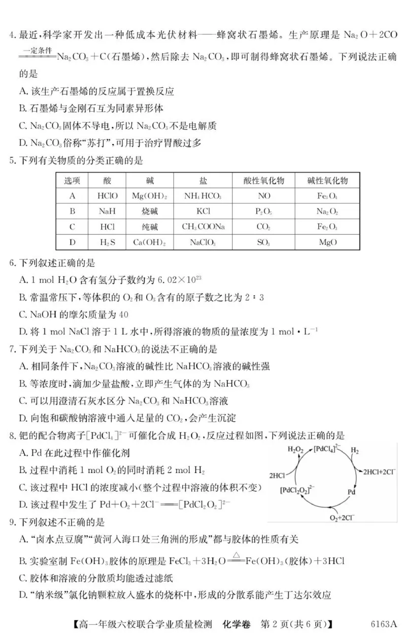 广东省六校2025-2026学年高一上学期联合学业质量检测化学试题_2025年12月高一试卷_251215广东省六校2025-2026学年高一上学期12月联合学业质量检测（全）