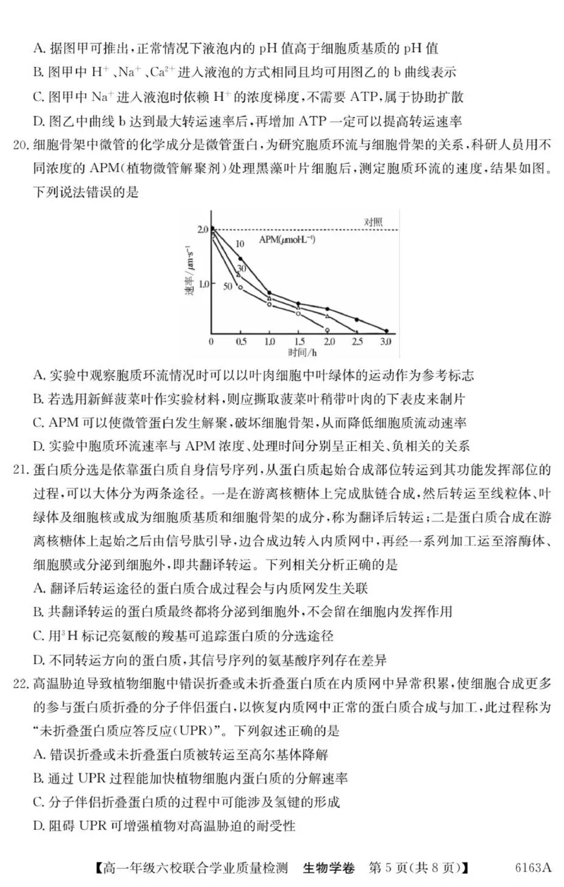 广东省惠州市六校2025-2026学年高一上学期联合学业质量检测生物试卷_2025年12月高一试卷_251215广东省六校2025-2026学年高一上学期12月联合学业质量检测（全）