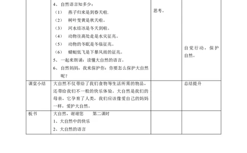 8大自然，谢谢您第二课时教案_26新一年级道法下册（统编版）_老课标资料_2、教学教案部编一下道法_教案1