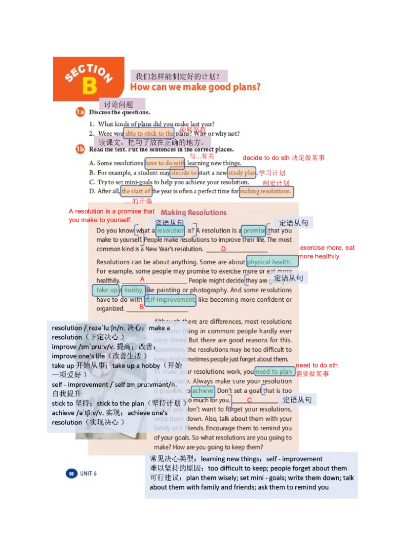 课堂笔记Unit6PlanforYourself_最新人教版英语八年级上册_新版_初中英语8上新更新第三套可选择_07课堂笔记_课堂笔记