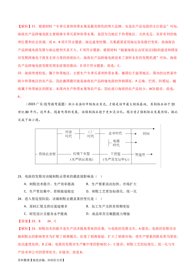 热点专项11（二）直播带货与电商（解析版）_新高考复习资料_2024年新高考复习资料_一轮复习资料_完2024年高考地理一轮复习考点通关卷（新高考）_热点专项