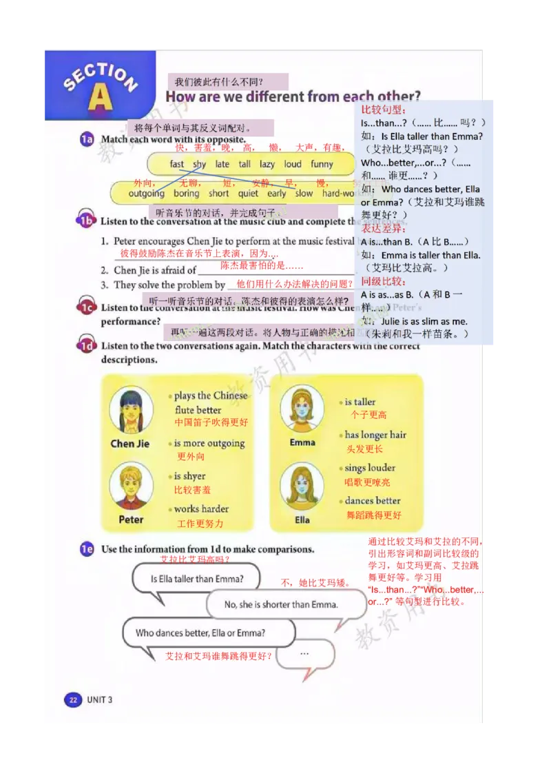 课堂笔记Unit3SameorDifferent_最新人教版英语八年级上册_新版_初中英语8上新更新第三套可选择_07课堂笔记_课堂笔记