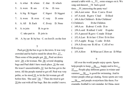 完形填空专项训练_最新人教版英语八年级上册_老版（含有参考价值）_06复习+知识梳理+工作计划总结人教版初中英语八上（多版本）易提分旗舰店