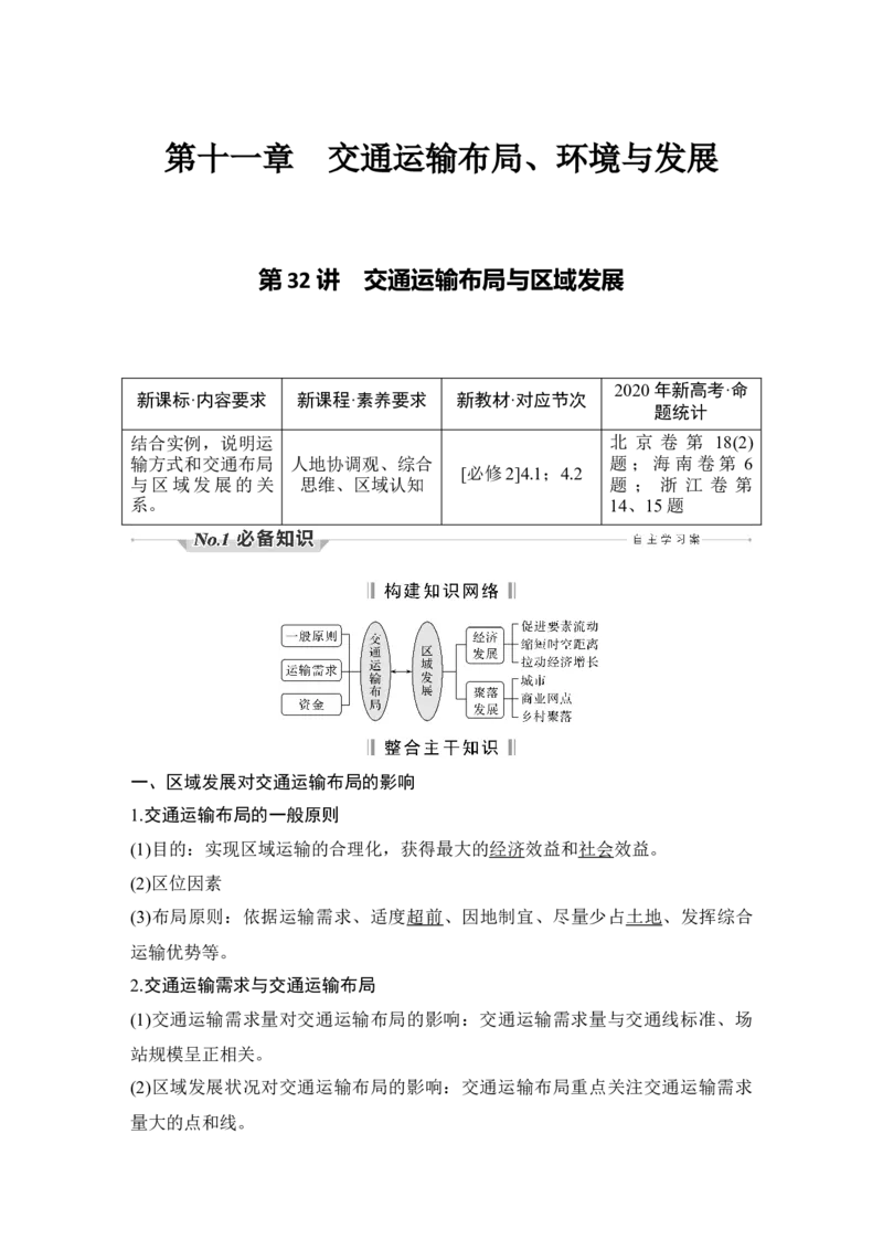 第32讲　交通运输布局与区域发展_新高考复习资料_2022年新高考复习资料_2022届新高考讲义+课件_2022版高三地理总复习专用（新高考-人教版-新教材）Word讲义_第二部分人文地理