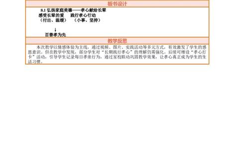 8.1《弘扬家庭美德&mdash;&mdash;孝心献给长辈》教案设计_26新三年级道法下册（统编版）_版本一_部编版道德与法治3下_2026春新版_第二套_01.道法3下第2套课件+核心素养教案26春已更完