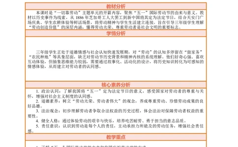 3.1《一切靠劳动&mdash;&mdash;劳动者的节日》教案设计_26新三年级道法下册（统编版）_版本一_部编版道德与法治3下_2026春新版_第二套_01.道法3下第2套课件+核心素养教案26春已更完