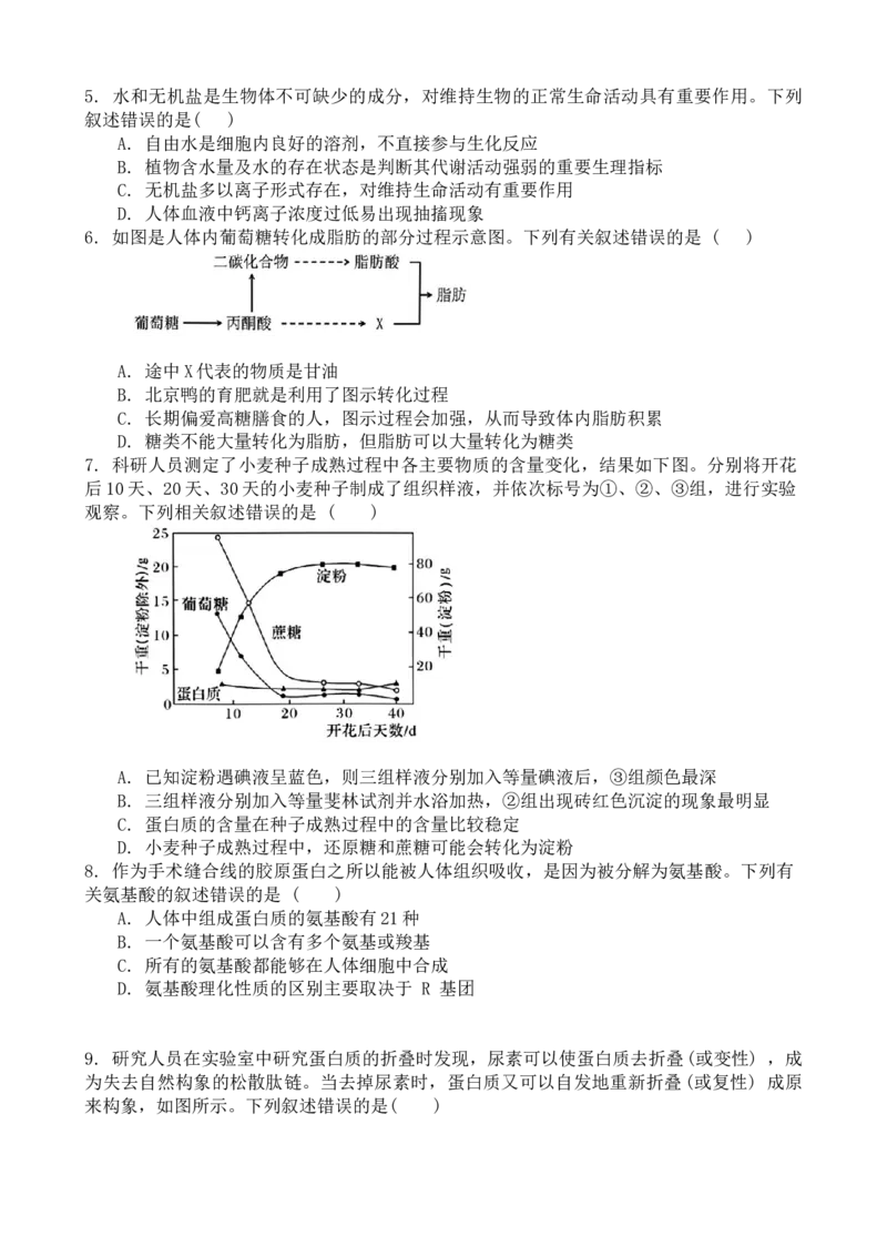 广东实验中学2024&mdash;2025学年（上）高一级期中考试生物学试卷_2024年11月试卷_1129广东省实验中学2024-2025学年高一上学期期中考试_广东省实验中学2024-2025学年高一上学期期中考试生物试题