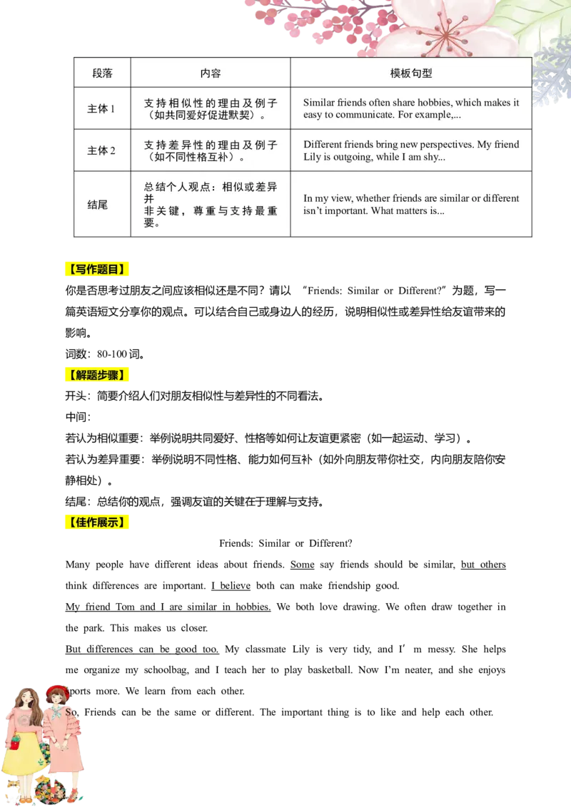 讲义Unit3SameorDifferentSectionB(单词+短语+句子+知识点+写作)_最新人教版英语八年级上册_新版_初中英语8上新更新第三套可选择_08讲义+单元复习课件_8上人教英语Unit3讲义+课件