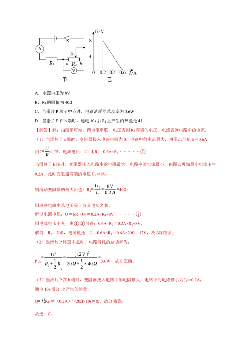 图像题05电功率、焦耳定律（解析版）_8、物理总复习_2024年中考复习资料_二轮复习_（讲义+练习）2024年中考物理二轮题型专项复习