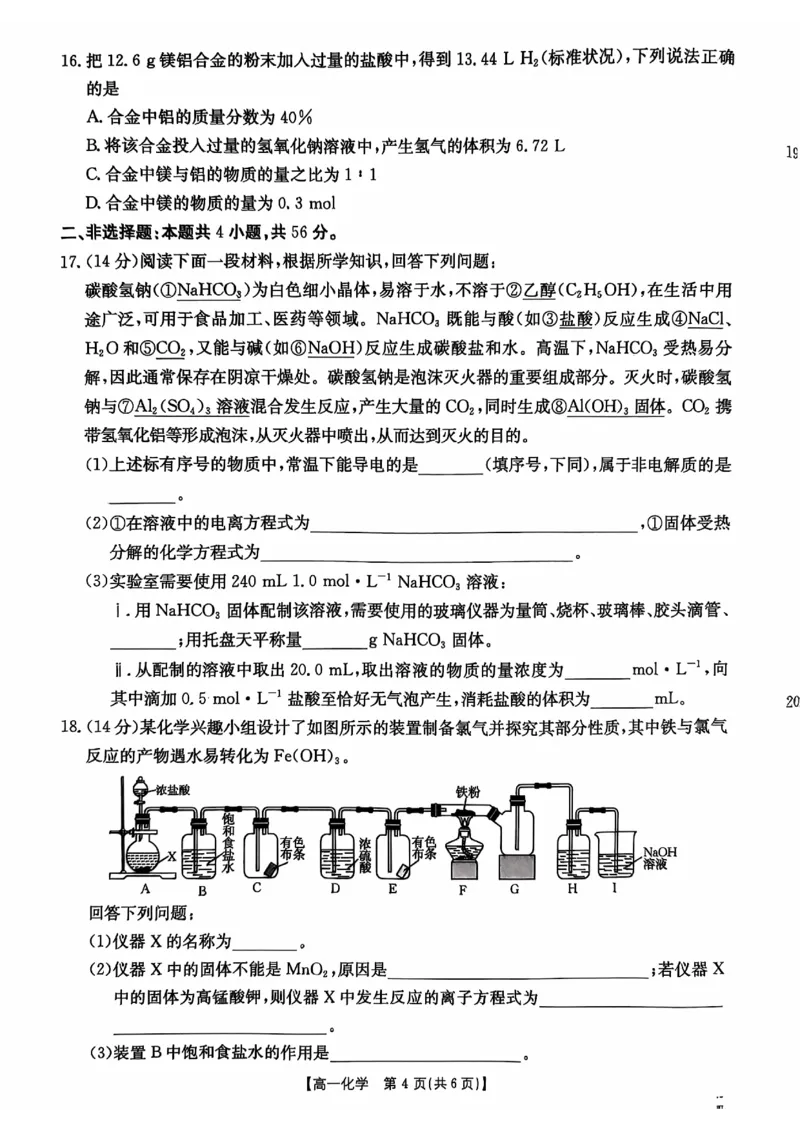 广东省佛山市H7联盟2024-2025学年高一上学期12月联考化学试题_2024年12月试卷_1205金太阳广东省佛山市H7联盟2024-2025学年高一上学期12月联考