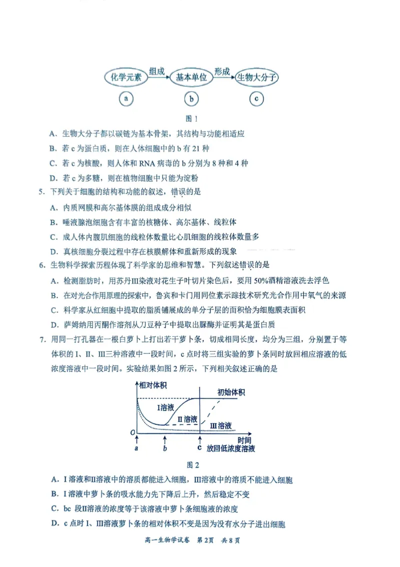 广东省梅州市2024-2025学年高一上学期1月期末生物试题_2025年03月试卷_0324广东省梅州市2024-2025学年高一上学期1月期末考试
