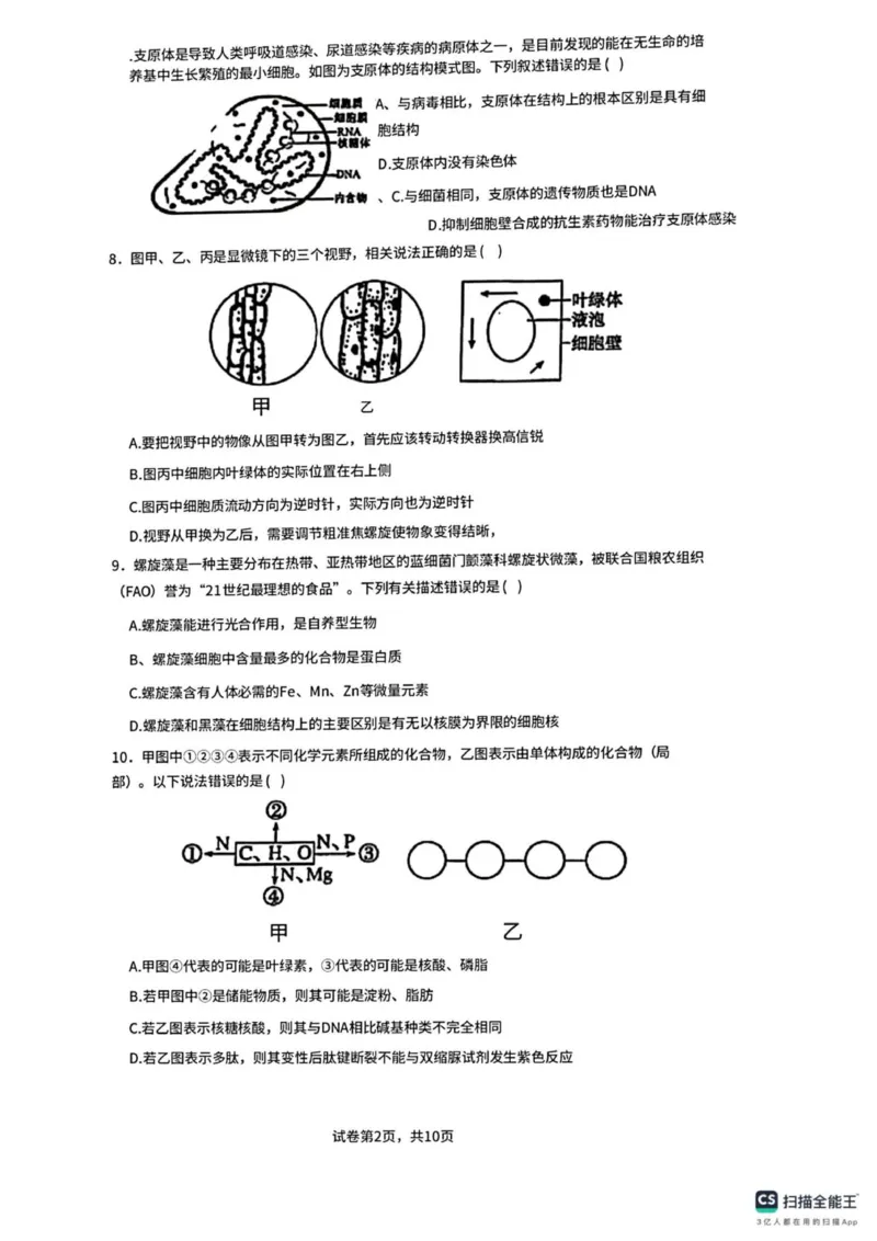 广东省佛山市南海区第一中学2025-2026学年高一上学期10月月考生物试题(图片版含答案)_2025年11月高一试卷_251112广东省佛山市南海区第一中学2025-2026学年高一上学期阶段测试一