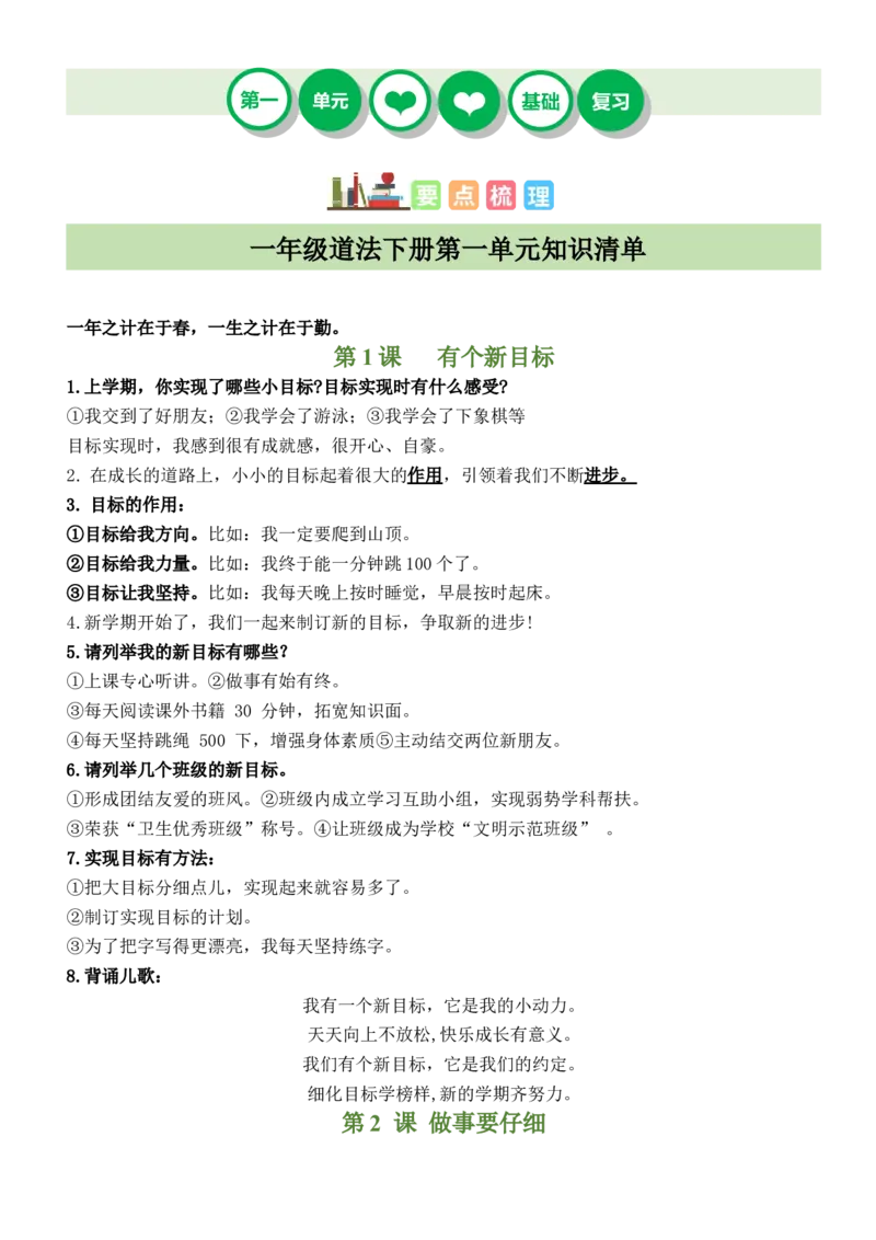 第一单元我有新面貌（知识清单）-（部编版）_26新一年级道法下册（统编版）_期末总复习-K169
