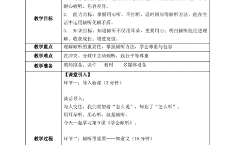第9课《学会倾听》教案_26新三年级道法下册（统编版）_版本一_部编版道德与法治3下_2026春新版_第二套_01.道法3下第1套课件+教案26春_第9课《学会倾听》课件+教案