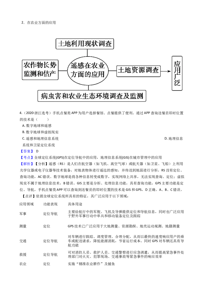 高考地理五年真题分类汇编（2017-2021）第28讲地理信息技术(教师版)_新高考复习资料_2022年新高考复习资料_高考地理五年真题分类汇编（2017-2021）（教师版+学生版）8.10更新