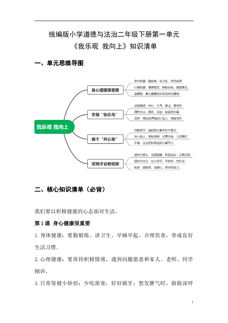 第一单元我乐观我向上（知识清单）二年级道法下学期（统编版&middot;新教材）_26新二年级道法下册（统编版）_版本一_部编版道德与法治2下_2026春新版_第二套-东方_03.道法2下试题试卷26春
