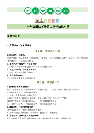 第二单元（知识清单）-（六三制）_26新一年级道法下册（统编版）_知识总结-K37