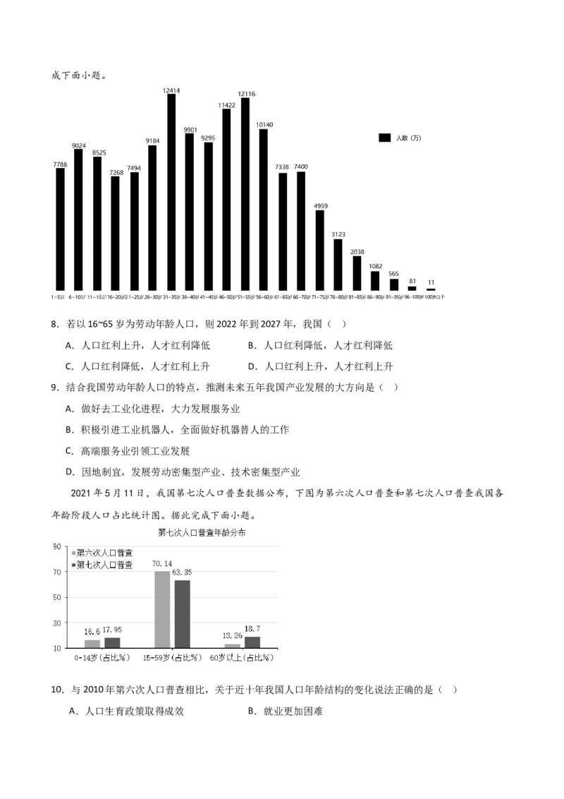 重难点09人口-2024年高考地理热点&middot;重点&middot;难点专练（新高考专用）（原卷版）_新高考复习资料_2024年新高考复习资料_专项复习资料