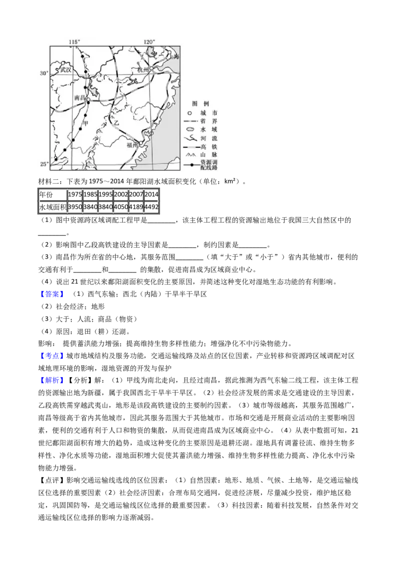 高考地理五年真题分类汇编（2017-2021）第31讲区域发展与资源跨区调配(教师版)_新高考复习资料_2022年新高考复习资料_高考地理五年真题分类汇编（2017-2021）（教师版+学生版）8.10更新