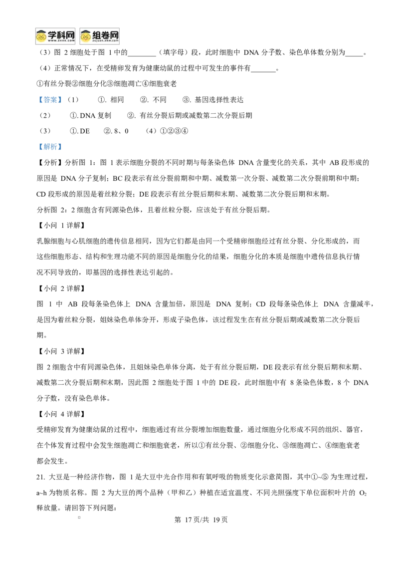 广西玉林市2024-2025学年高一上学期期末教学质量检测生物试卷Word版含解析_2025年03月试卷_0305广西玉林市2024-2025学年高一上学期1月期末考试