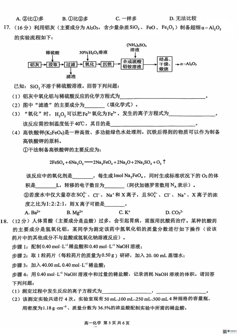 广西&ldquo;贵百河&mdash;武鸣高中&rdquo;2024-2025学年高一上学期12月新高考月考化学试题_2024年12月试卷_1220广西壮族自治区&ldquo;贵百河-武鸣高中&rdquo;2024-2025学年高一上学期12月月考试题