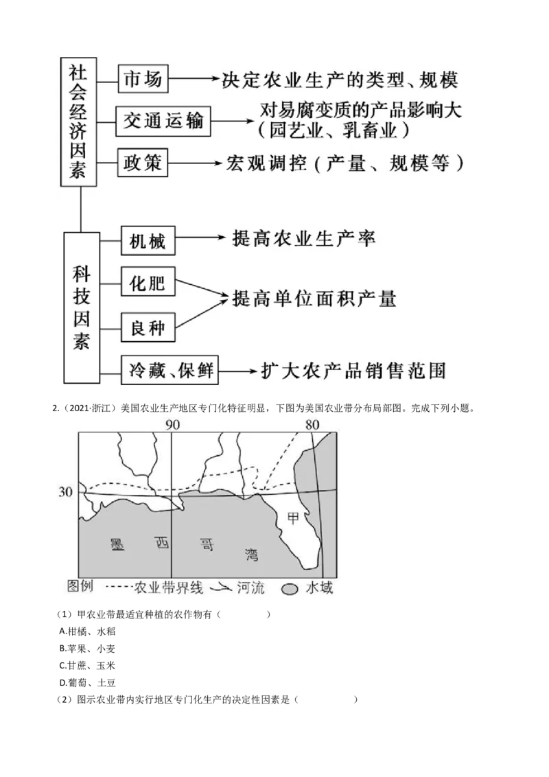 高考地理五年真题分类汇编（2017-2021）第20讲农业的区位选择(教师版)_新高考复习资料_2022年新高考复习资料_高考地理五年真题分类汇编（2017-2021）（教师版+学生版）8.10更新