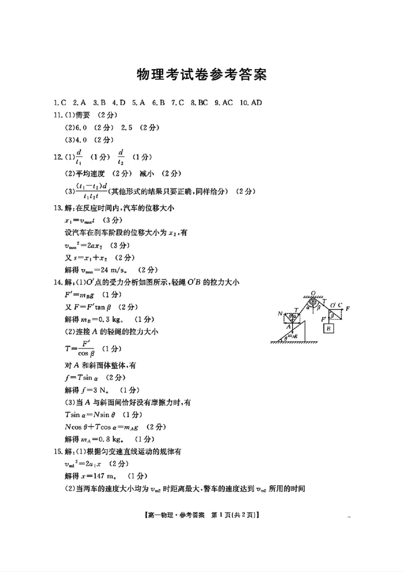 扫描件_物理考试卷参考答案_2025年11月高一试卷_251112辽宁省县域重点高中2025-2026学年高一上学期期中考试_辽宁省县域重点高中2025-2026学年高一上学期期中考试物理试卷含答案