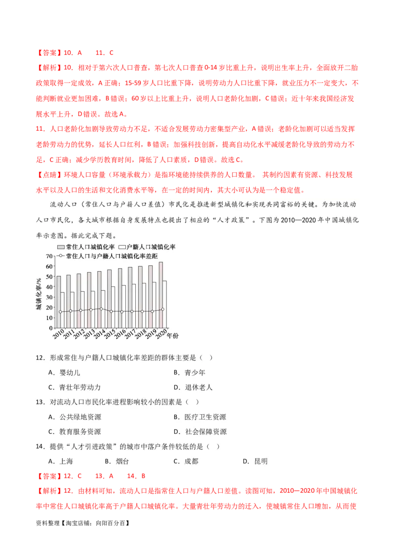重难点09人口-2024年高考地理热点&middot;重点&middot;难点专练（新高考专用）（解析版）_新高考复习资料_2024年新高考复习资料_专项复习资料_教师版（含答案解析）