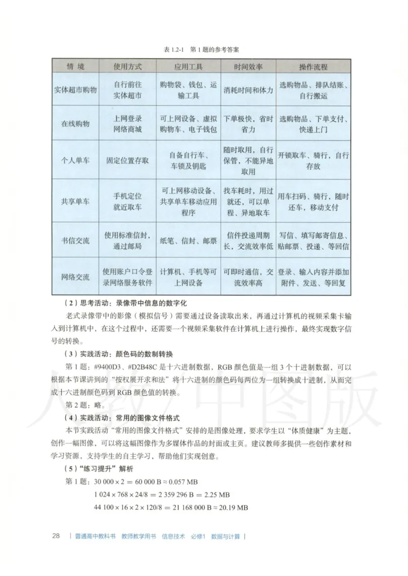 人教版-电子教材-信息技术必修1数据与计算教师用书_电子课本_高中教学用书_教师用书