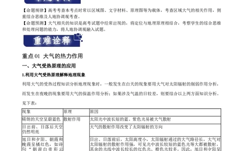 重难点03地球上的大气-2024年高考地理热点&middot;重点&middot;难点专练（新高考专用）（原卷版）_新高考复习资料_2024年新高考复习资料_专项复习资料