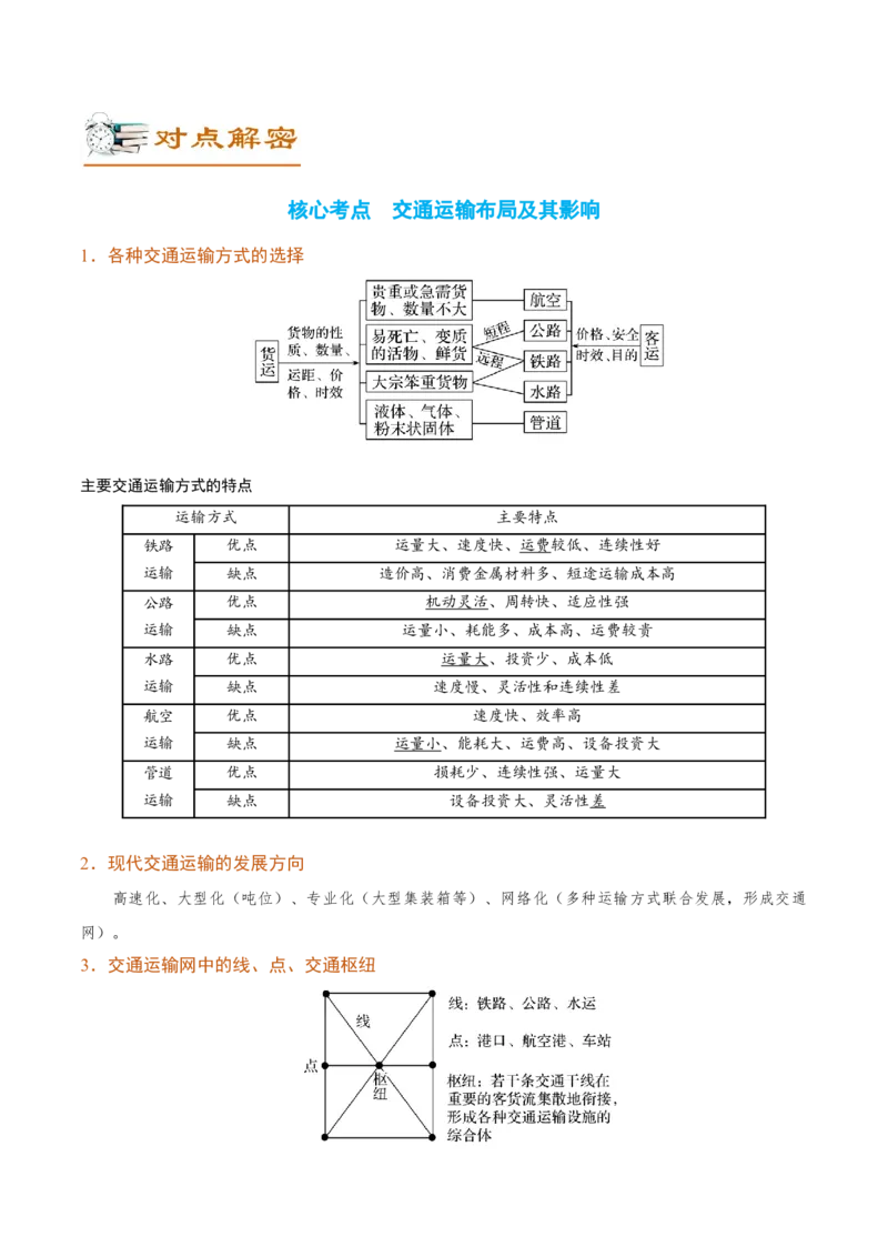 讲练一通二轮11交通运输（讲义）-2022二轮讲练-学生版_新高考复习资料_2022年新高考复习资料_讲练一通二轮高考地理高频考点解密（讲义+分层训练）