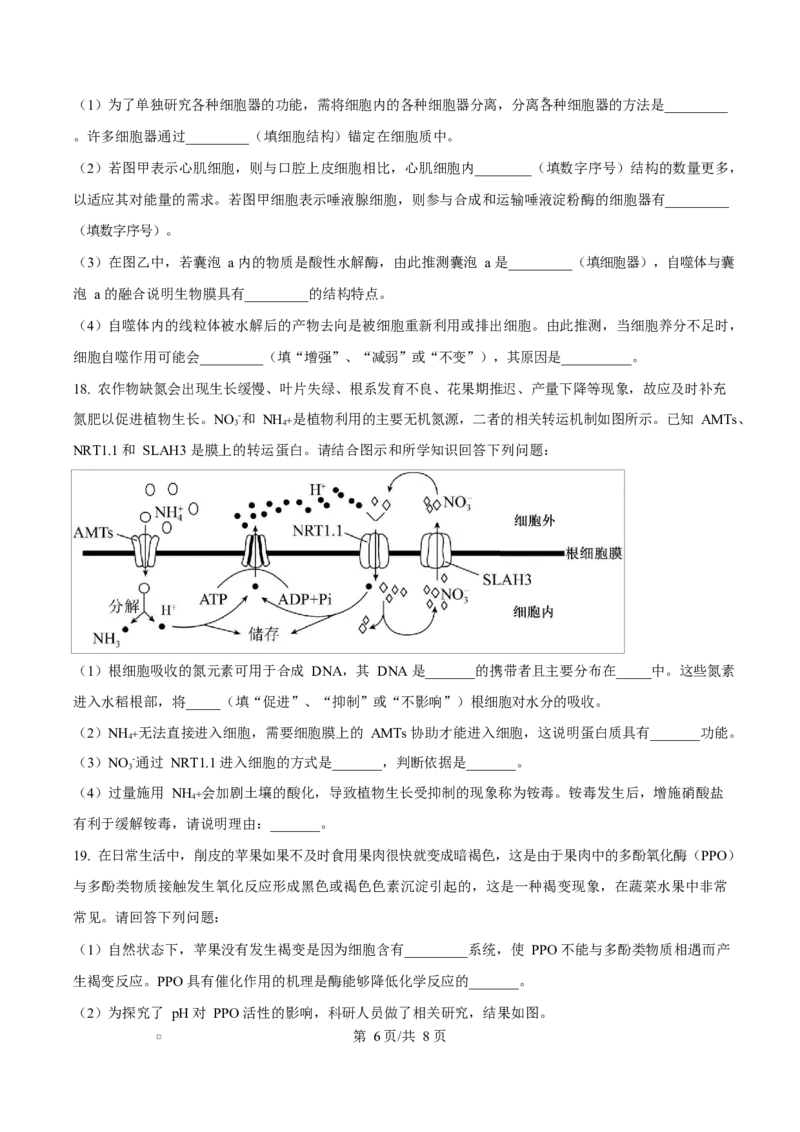 广西玉林市2024-2025学年高一上学期期末教学质量检测生物试卷Word版无答案_2025年03月试卷_0305广西玉林市2024-2025学年高一上学期1月期末考试