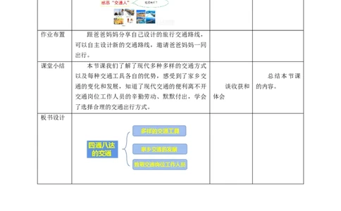 核心素养目标4.11四通八达的交通教学设计（表格式）人教版三年级道德与法治下册(1)_26新三年级道法下册（统编版）_版本二_教学设计_教案2（配套课件四）