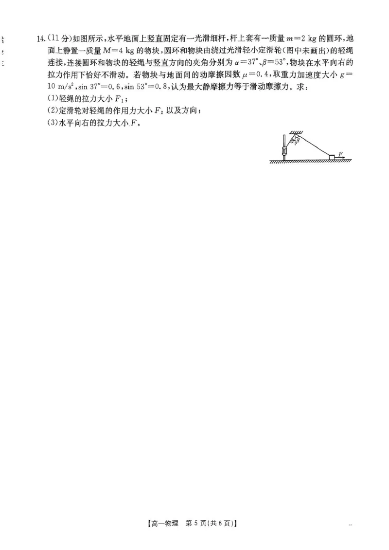 扫描件_物理卷0216_2025年02月试卷_0221河南省名校大联考2024-2025学年高一下学期开学测试_河南省名校大联考2024-2025学年高一下学期开学物理试题（PDF版，含答案）