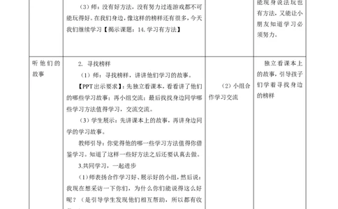 第十四课学习有方法(第二课时)教案(1)(1)_26新二年级道法下册（统编版）_版本一_部编版道德与法治2下_2026春新版_第一套_送旧版道德2下资料和新版课本好多一样仍具有很大参考价值