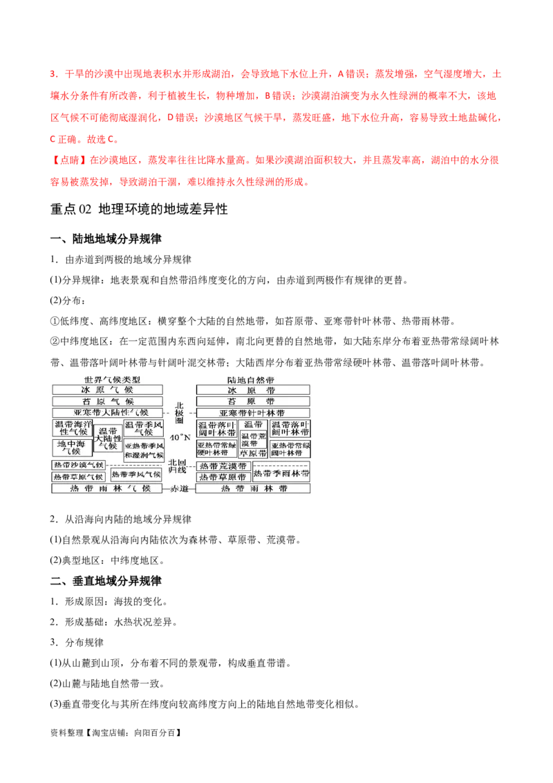 重难点07地理环境的整体性与差异性-2024年高考地理热点&middot;重点&middot;难点专练（新高考专用）（解析版）_新高考复习资料_2024年新高考复习资料_专项复习资料_教师版（含答案解析）