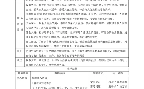 第8课《大自然，谢谢您》第二课时（教学设计）-（统编版）_26新一年级道法下册（统编版）_老课标资料_2、教学教案部编一下道法_教案(配套有动画推荐)