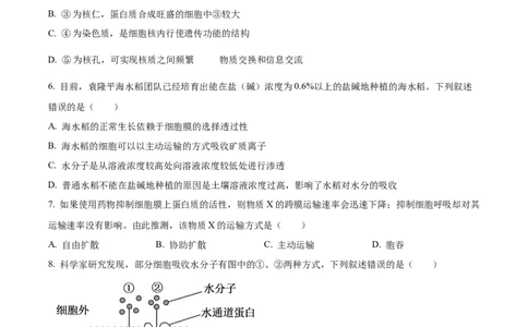 广西百色市2024-2025学年高一上学期1月期末生物试题Word版无答案_2025年03月试卷_0319广西壮族自治区百色市2024-2025学年高一上学期1月期末考试