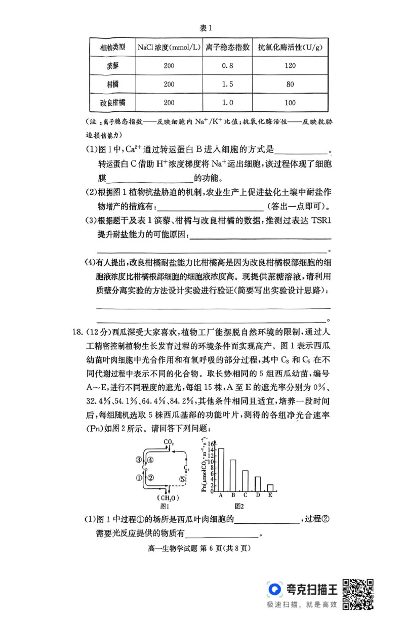 扫描件_生物学_2025年04月试卷_0422湖南省名校联考联合体2024-2025学年高一下学期期中考试_湖南省名校联考联合体2024-2025学年高一下学期期中考试生物试题扫描版含解析