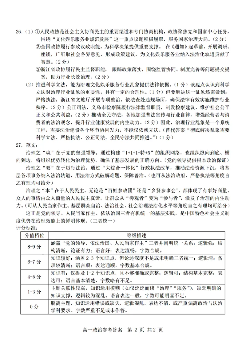 政治-杭州地区(含周边)重点中学2025学年高一第二学期期中联考_2026年04月高一试卷_260426杭州地区(含周边)重点中学2025学年高一第二学期期中联考（全科）