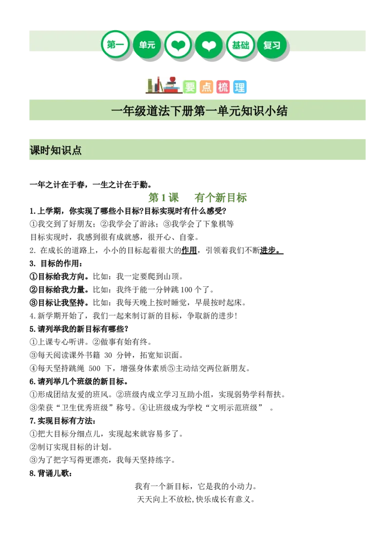 第一单元（知识清单）-（六三制）_26新一年级道法下册（统编版）_知识总结-K37